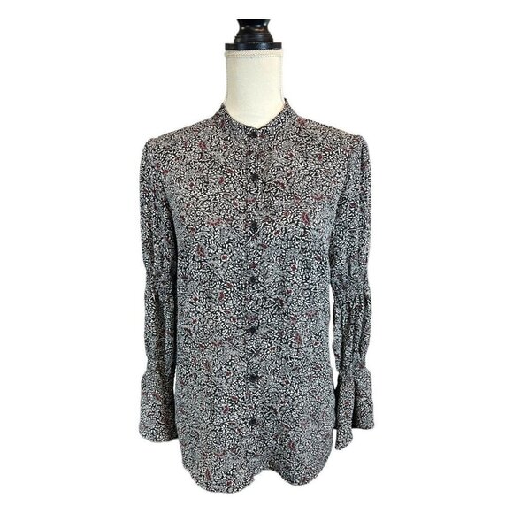 Michael by Michael Kors Womens M Floral Long Sleeve‎ Button Up Ruffle Sleeve - Picture 1 of 8